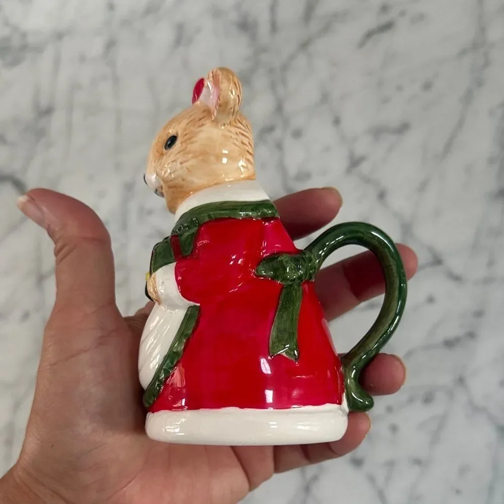 VTG Mrs Christmas Mouse Tea Set with Teapot, Sugar and creamer